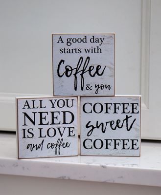 Picture of A Good Day Starts With Coffee Square Block, 3/Set