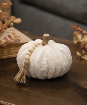 Picture of Cream Ribbed Pumpkin w/Beaded Tassel, Medium