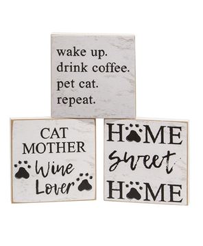 Picture of Drink Coffee, Pet Cat Square Block, 3/Set