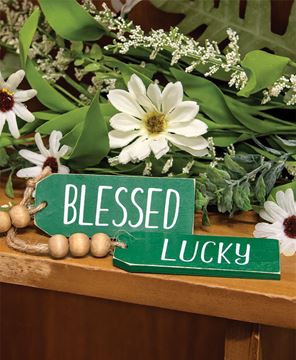 Picture of Blessed or Lucky Green Wooden Tag, 2/Set