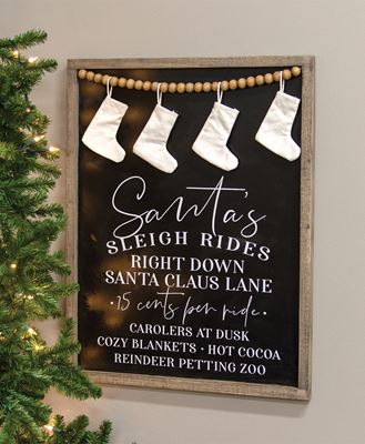 Picture of Santa's Sleigh Rides Beaded Wood Sign