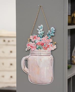 Picture of Floral Jar with Handle Metal Hanging Sign