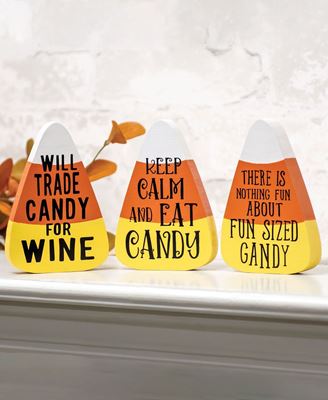 Picture of Will Trade Candy For Wine Chunky Candy Corn Sitter, 3/Set