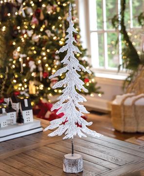 Picture of White Washed Metal Christmas Tree w/Birch Wrapped Base - 30"H