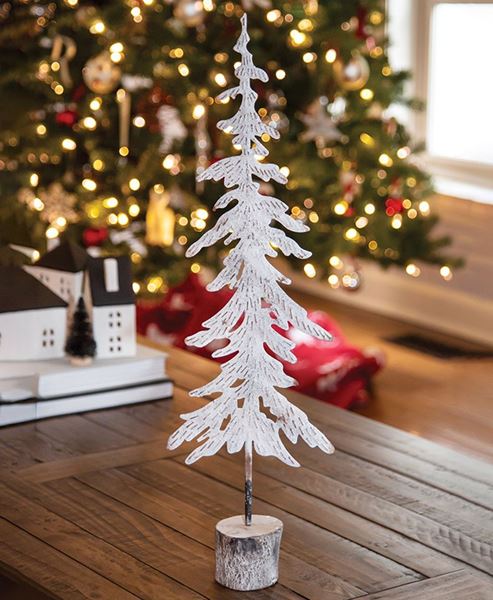 Picture of White Washed Metal Christmas Tree w/Birch Wrapped Base - 24"H