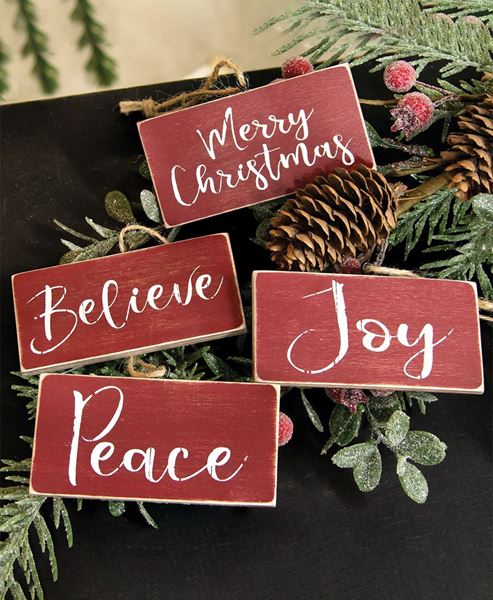 Picture of Holiday Script Red Word Ornament, 4/Set