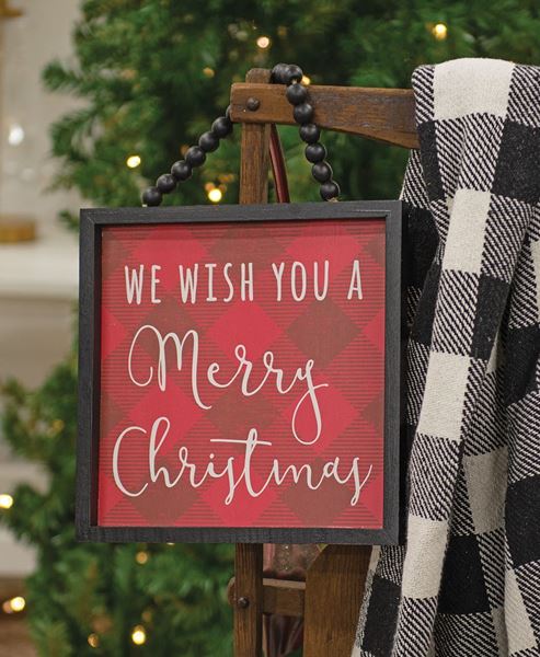 Picture of We Wish You a Merry Christmas Buffalo Check Beaded Sign