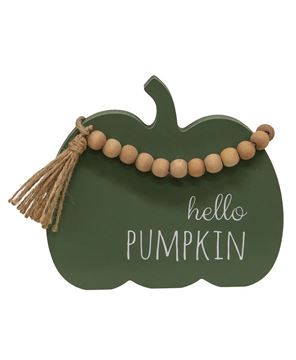 Picture of Hello Pumpkin Green Wood Pumpkin Sitter