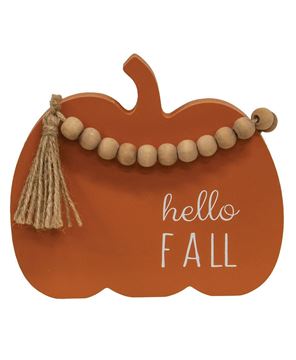 Picture of Hello Fall Orange Wood Pumpkin Sitter