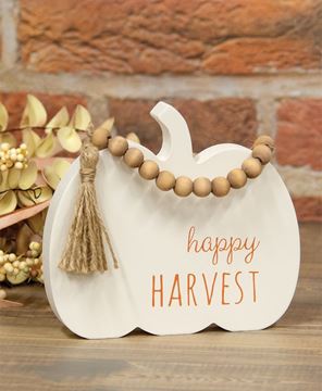 Picture of Happy Harvest White Wood Pumpkin Sitter
