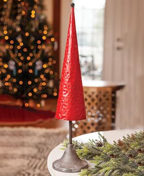 Picture of Distressed Red Metal Christmas Cone Tree - 18"H