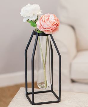 Picture of Glass Tube Vase w/Metal Frame, Thin