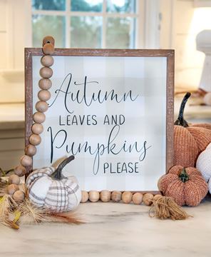 Picture of Autumn Leaves Gingham Wood Sign