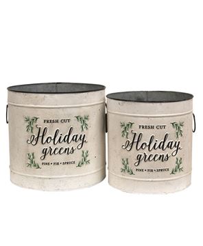 Picture of Holiday Greens Distressed Metal Pails, 2/Set