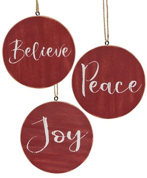 Picture of Holiday Script Red Word Round Ornament, 3/Set