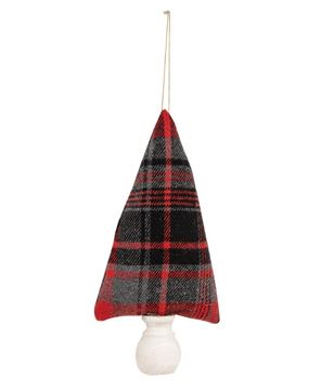 Picture of Red, Black, Gray Plaid Fabric Christmas Tree Ornament 8"
