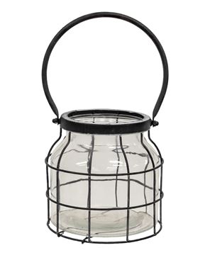 Picture of Glass Jar In Black Metal Carrier - 6.75" Dia. x 7" H