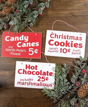 Picture of Candy Canes, Hot Chocolate or Cookies Sign Ornament, 3/Set