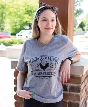 Picture of Rise & Shine Mother Cluckers T-Shirt, Heather Graphite XXL