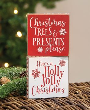 Picture of Holly Jolly Christmas Trees Square Block, 2/Set