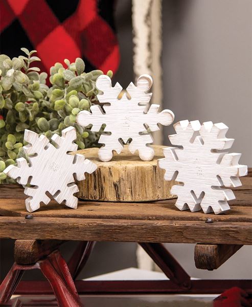 Picture of Distressed Wooden Snowflake Sitter, 3/Set