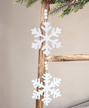 Picture of Distressed Beaded Wooden 6 Point Snowflake Hanger, 2/Set