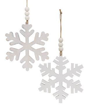 Picture of Distressed Beaded Wooden 6 Point Snowflake Hanger, 2/Set