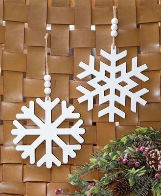 Picture of Distressed Beaded Wooden 8 Point Snowflake Hanger, 2/Set