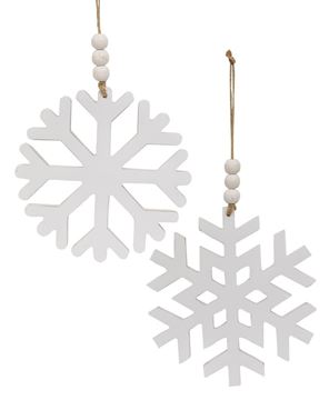 Picture of Distressed Beaded Wooden 8 Point Snowflake Hanger, 2/Set