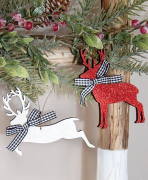 Picture of Wooden Glitter Reindeer Ornament, 2/Set