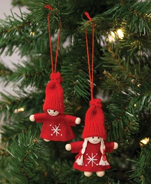 Picture of Mini Snowflake Stitched Wooden Doll Ornament, 2/Set