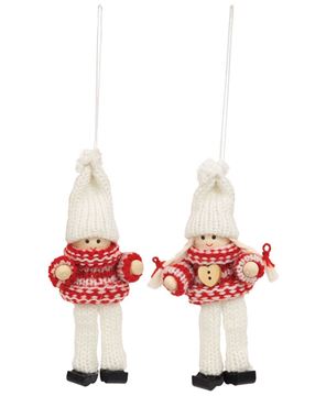 Picture of Mini Red/White Heart Wooden Doll Ornament, 2/Set
