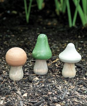 Picture of Distressed Wooden Natural Color Mushrooms, 3/Set