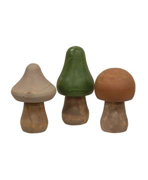 Picture of Distressed Wooden Natural Color Mushrooms, 3/Set