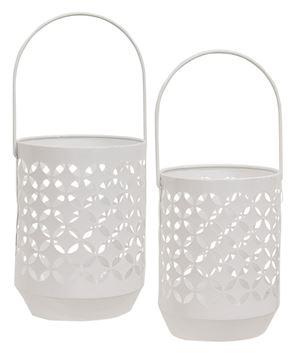 Picture of White Geometric Trellis Lanterns, 2/Set