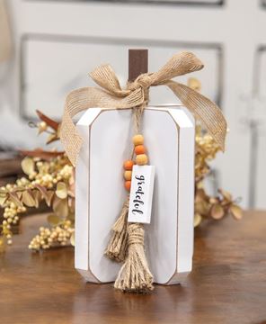 Picture of Small Grateful Charm White Wooden Interlocking Pumpkin