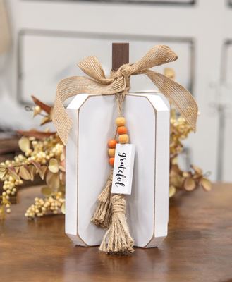 Picture of Small Grateful Charm White Wooden Interlocking Pumpkin