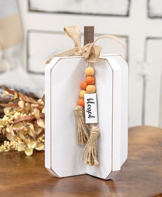 Picture of Medium Blessed Charm White Wooden Interlocking Pumpkin