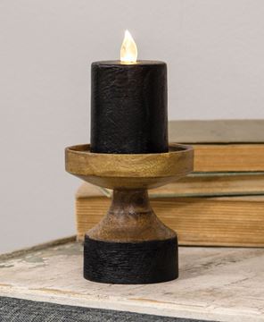 Picture of Black & Wood Pillar Candle Holder, 4.25"