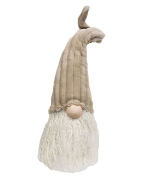 Picture of Large Sitting Plush Beige Gnome with Ribbed Hat