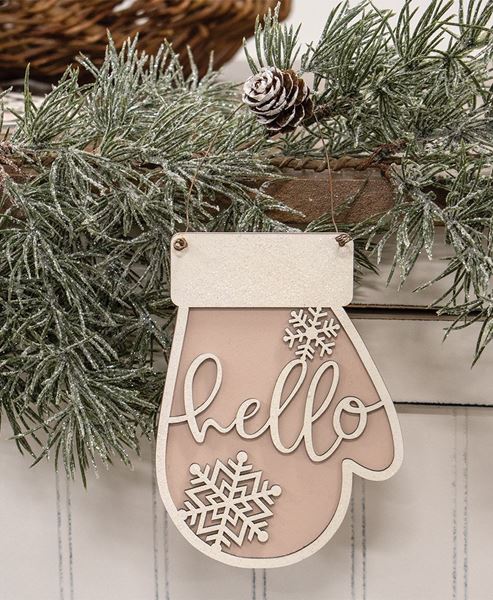 Picture of Glittered Hello Mitten Snowflake Mitten Ornament