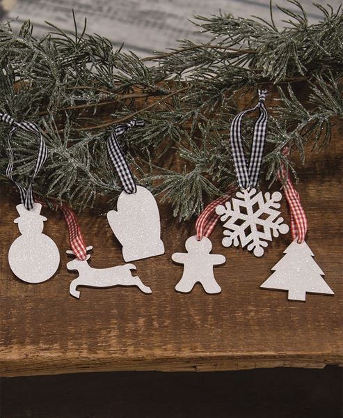 Picture of White Glitter Winter Wonder Ornaments, 6/Set