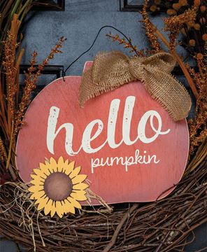 Picture of Hello Pumpkin Sign w/Sunflower