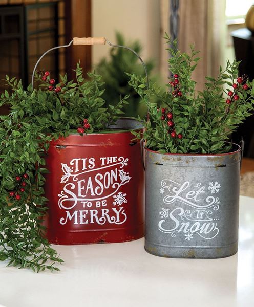 Picture of Tis the Season & Let It Snow Distressed Oval Metal Buckets, 2/Set