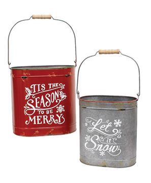 Picture of Tis the Season & Let It Snow Distressed Oval Metal Buckets, 2/Set