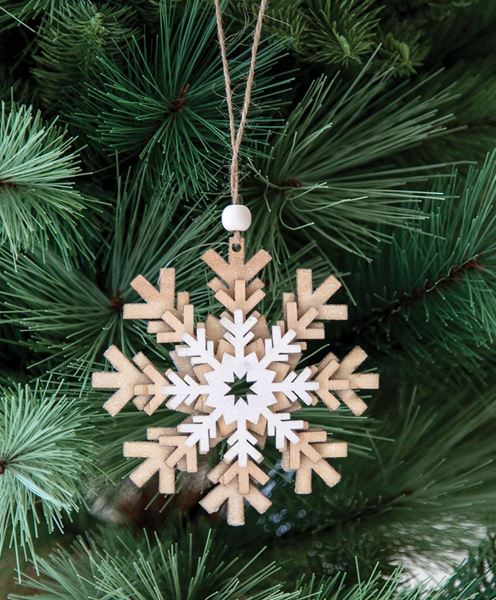 Picture of Layered Glittered Wooden Snowflake Ornament