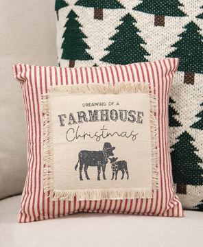 Picture of Dreaming of a Farmhouse Christmas Red Ticking Stripe Pillow, 10" Sq.