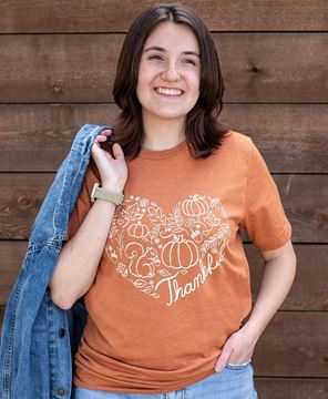 Picture of Thankful Pumpkin Heart T-Shirt - Heather Autumn