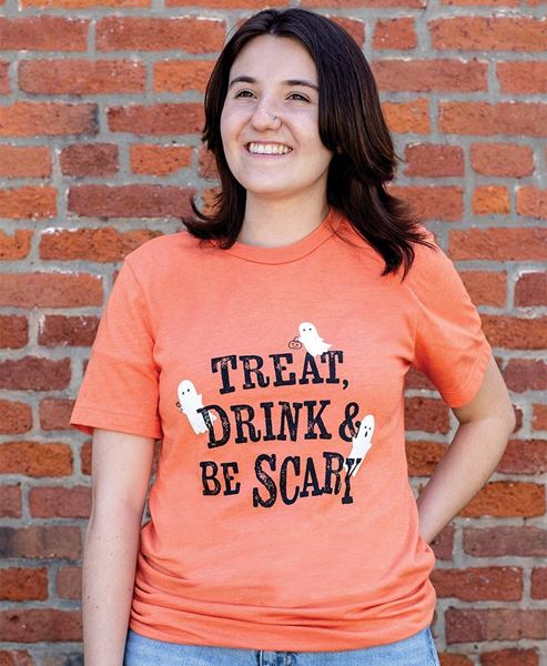 Picture of Treat Drink & Be Scary T-Shirt - Heather Orange