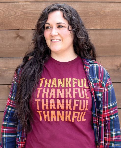 Picture of Orange & Plaid Thankful T-Shirt, XXL - Maroon